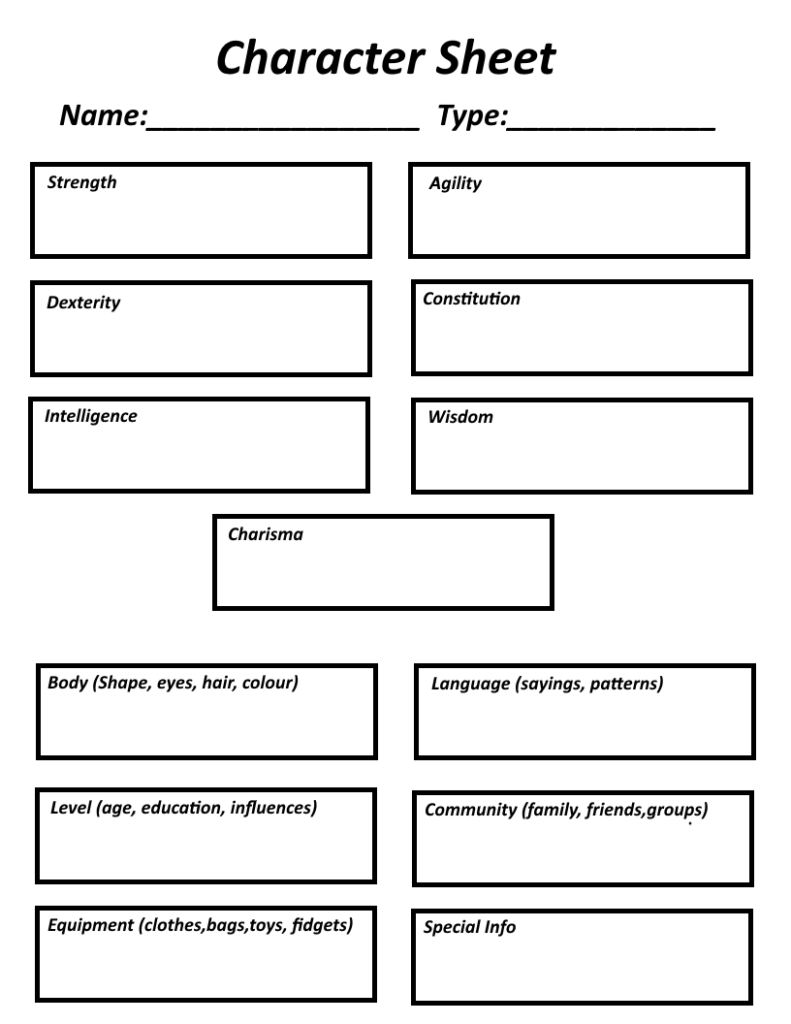 Character creation sheet