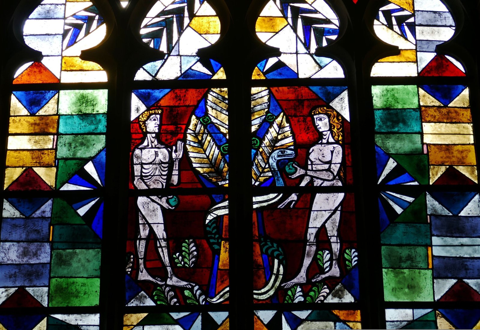 falco church window - Adam and Eve in the garden of Eden